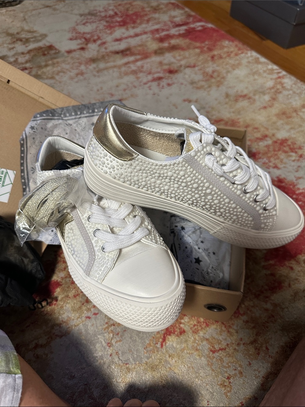 Vintage Havana White Sneakers with Gold Heel